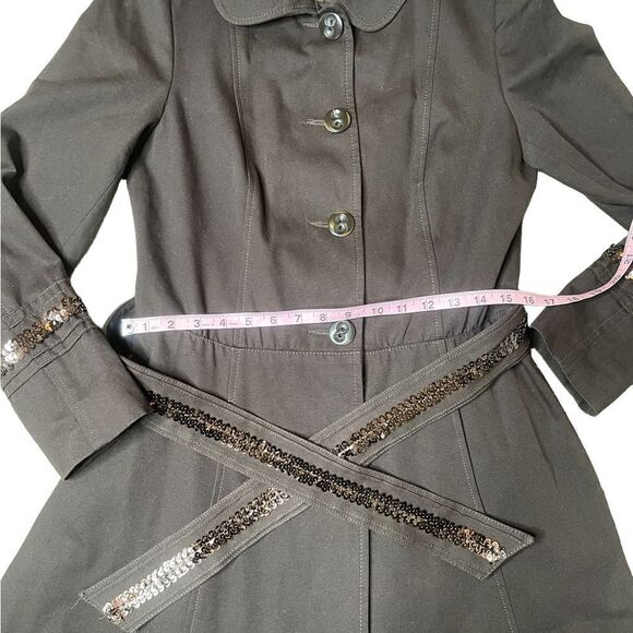 Zara Trench Coat with Peter Pan Collar & Sequin Embellishment Detail Size Large - Picture 10 of 12